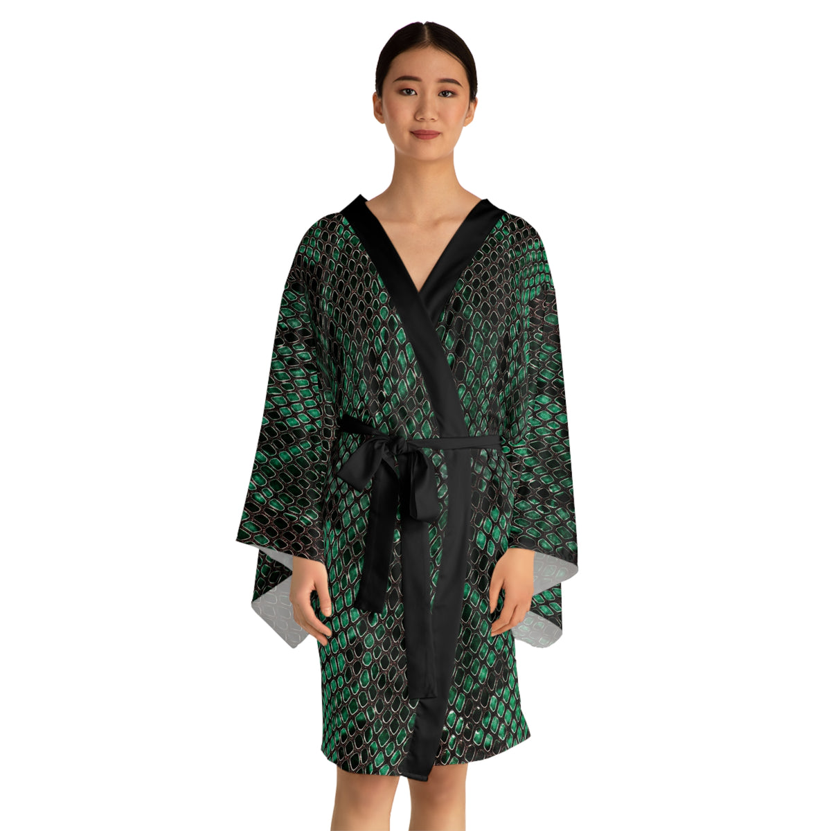 Green Snake Skin Kimono Robe – Long Sleeve - Gift