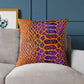 Snake Skin Pattern Square Pillow — Orange & Purple Decorative Throw Cushion