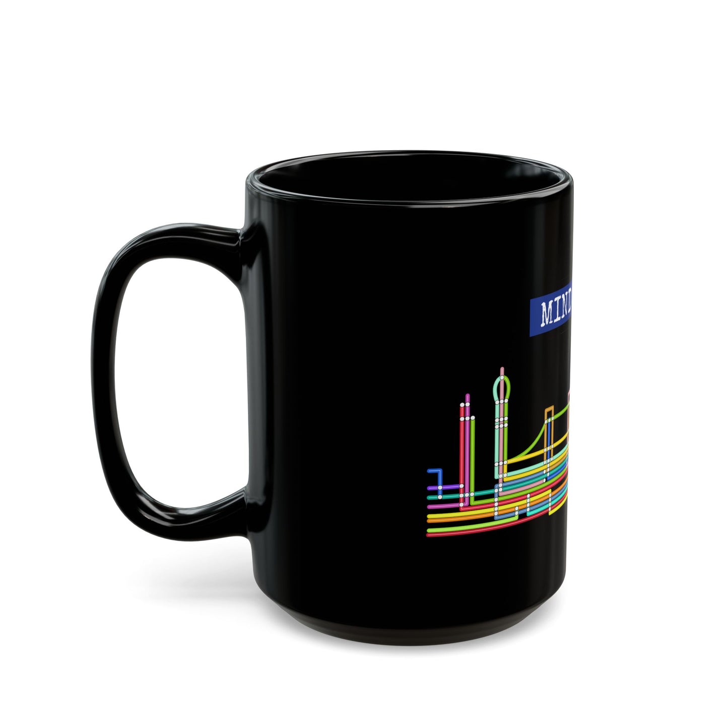 Mind The Gap Black Mug Neon City Skyline Coffee Cup (11oz & 15oz)
