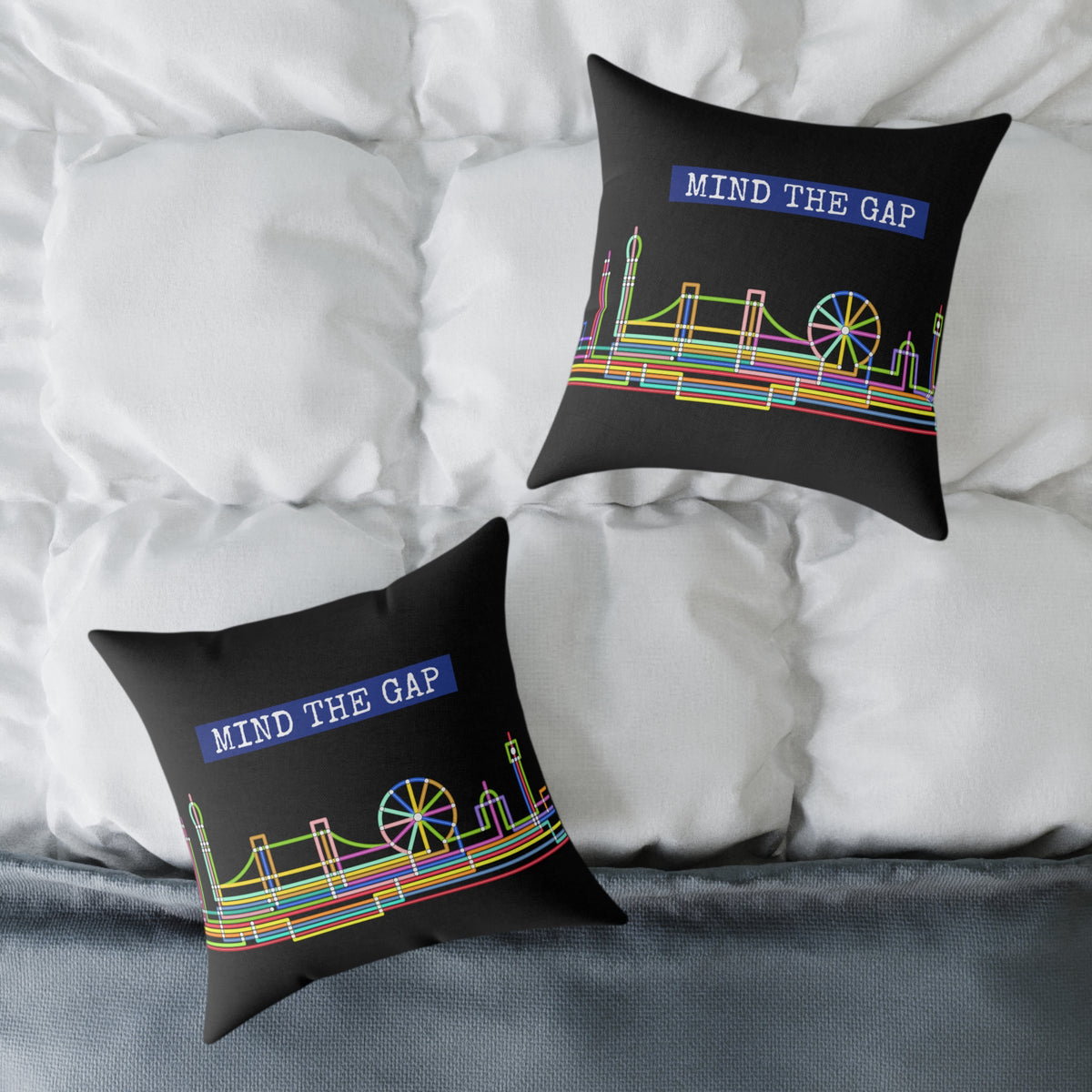 Mind The Gap Skyline Pillow — Neon London Decorative Throw Pillow