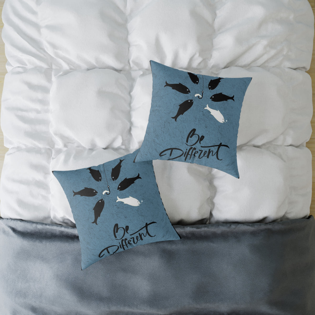 Be Different Fish Throw Pillow – Inspirational Nautical Accent Cushion