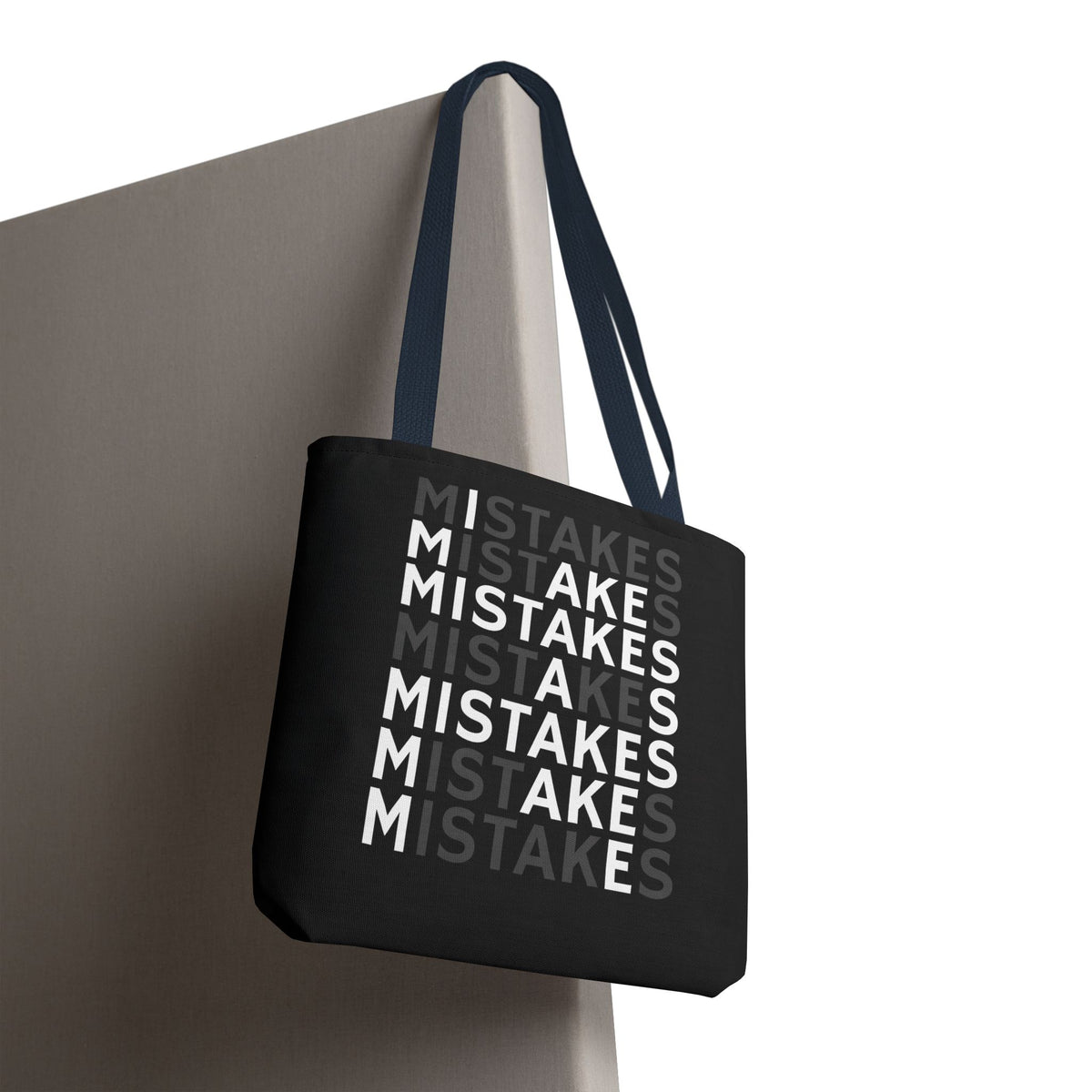 Mistakes Repeat Pattern Tote Bag — Black Typography Shopper