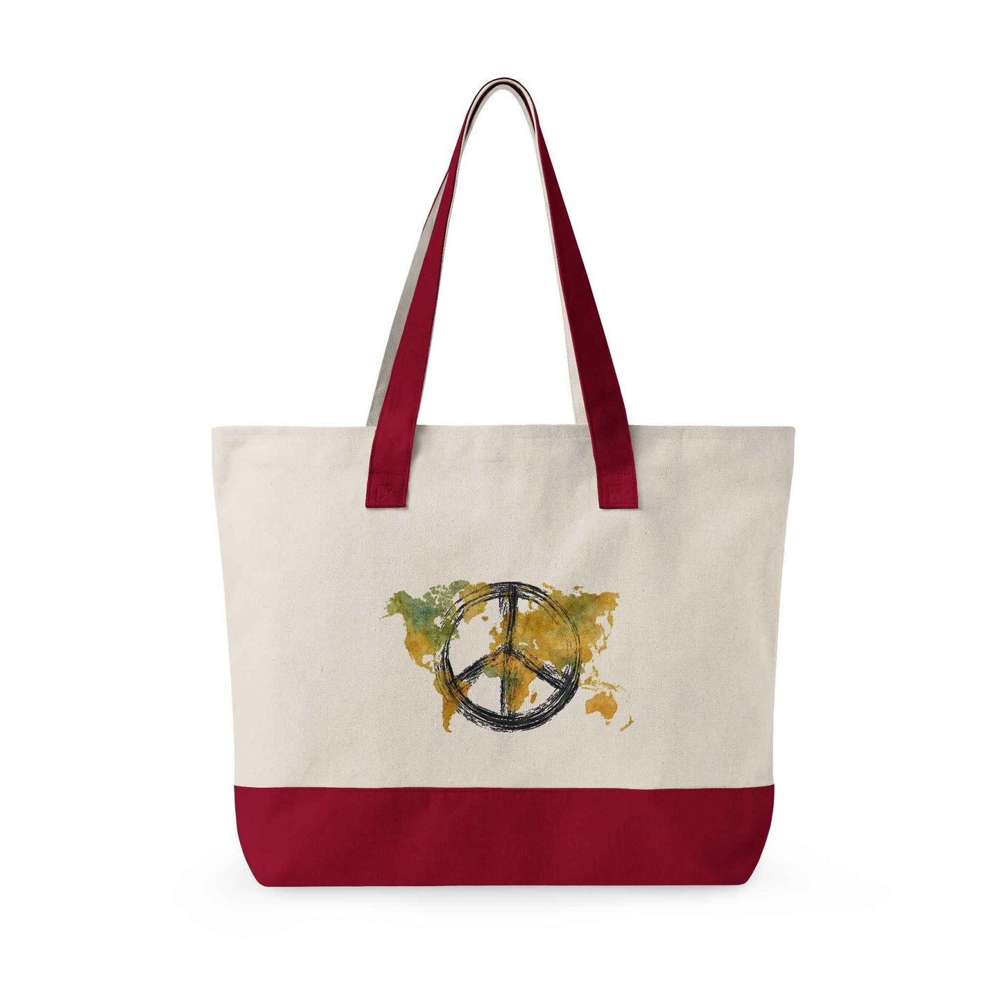 Canvas Tote Bag World Peace - World Map Watercolor Print