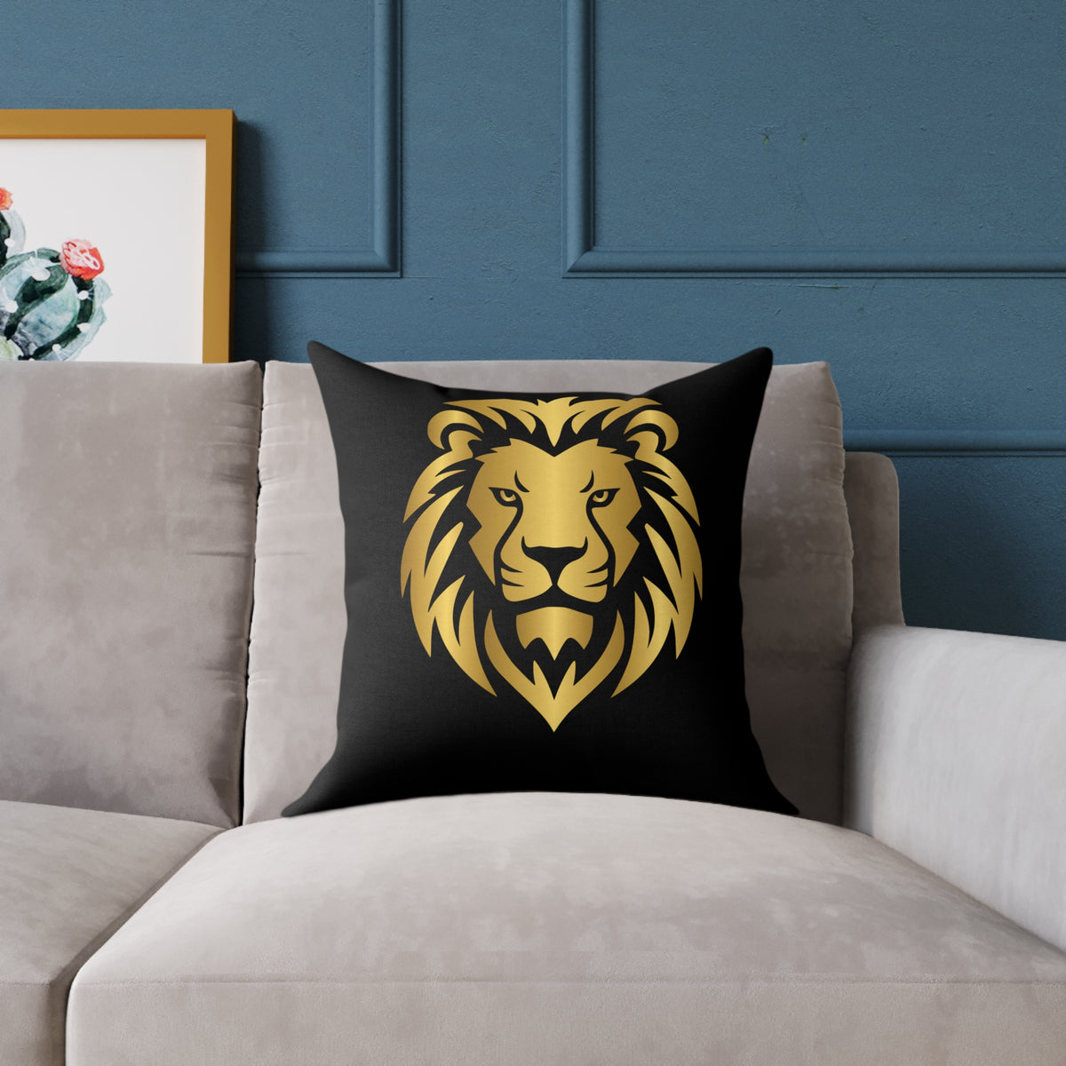 Lion Head Throw Pillow — Gold Lion Decorative Cushion for Living Room