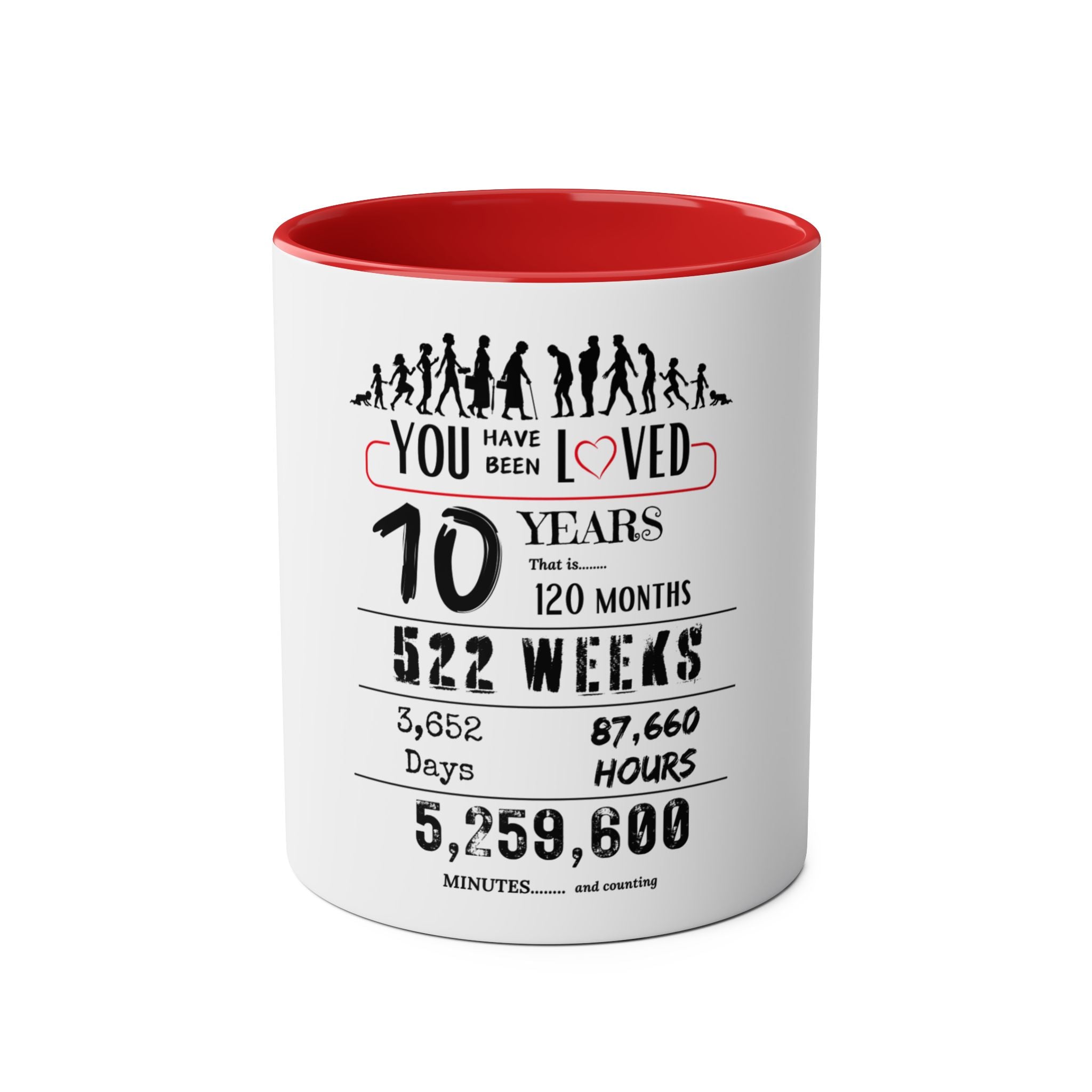 Happy 10th Birthday Gift, Mugs, 2 tone, Boys, Girls, Men, Women, Funny, Age, Facts, Years, Months, Weeks, Days, Hours, Minutes