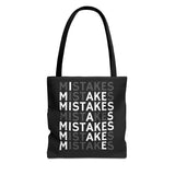 Mistakes Repeat Pattern Tote Bag — Black Typography Shopper