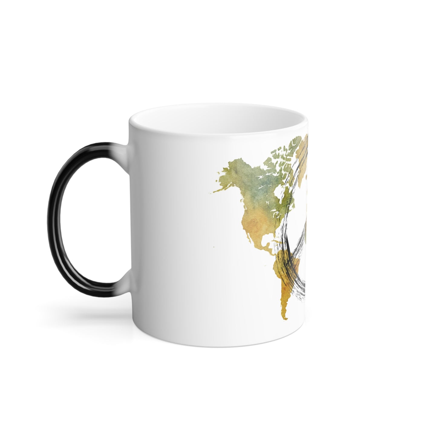 Peaceful World Color-Changing Mug — Watercolor Peace Sign Globe, 11oz