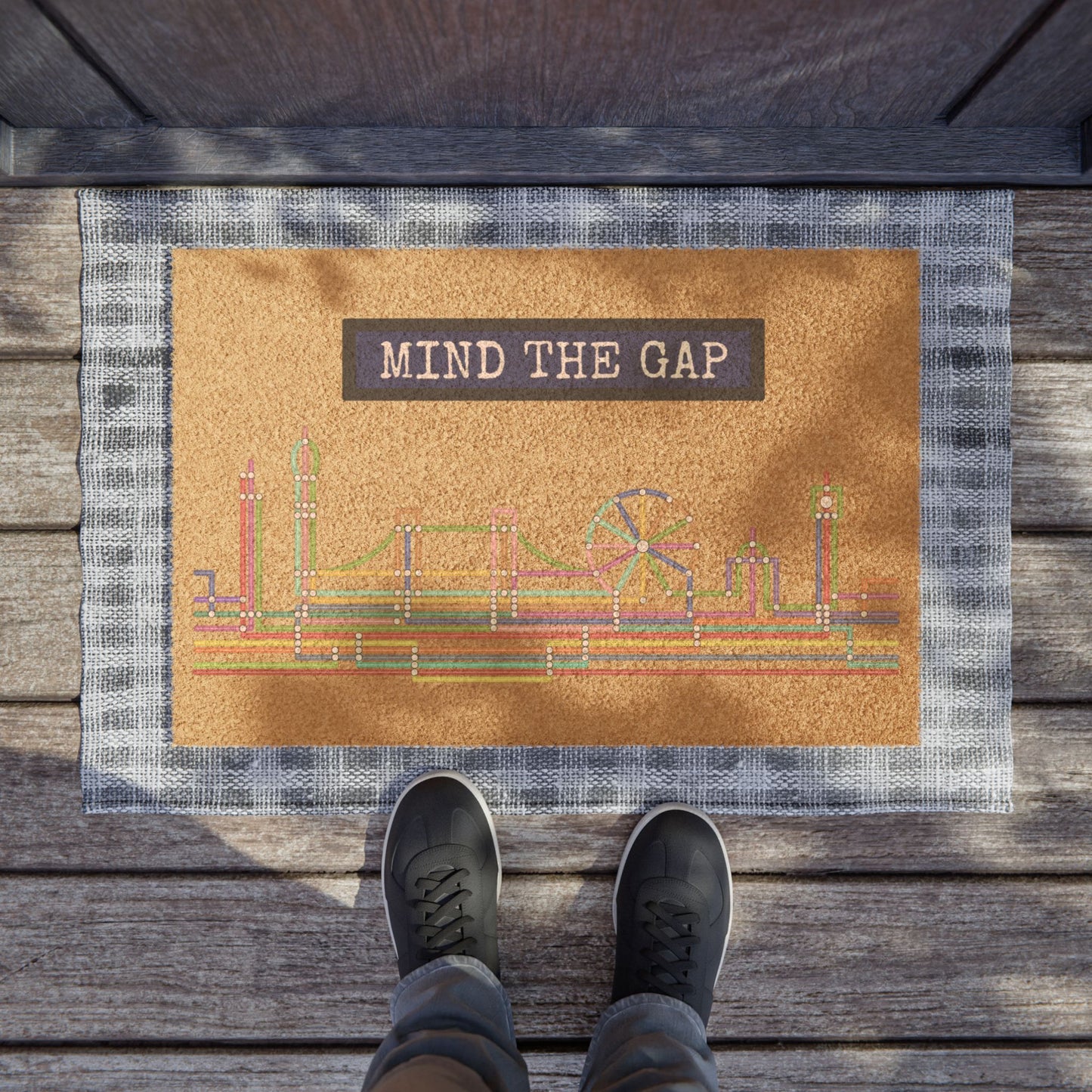 Charming Doormat with 'Mind the Gap' Design, Entryway Decor, Home Gift, Housewarming, Funny Welcome Mat - Conscience Garment