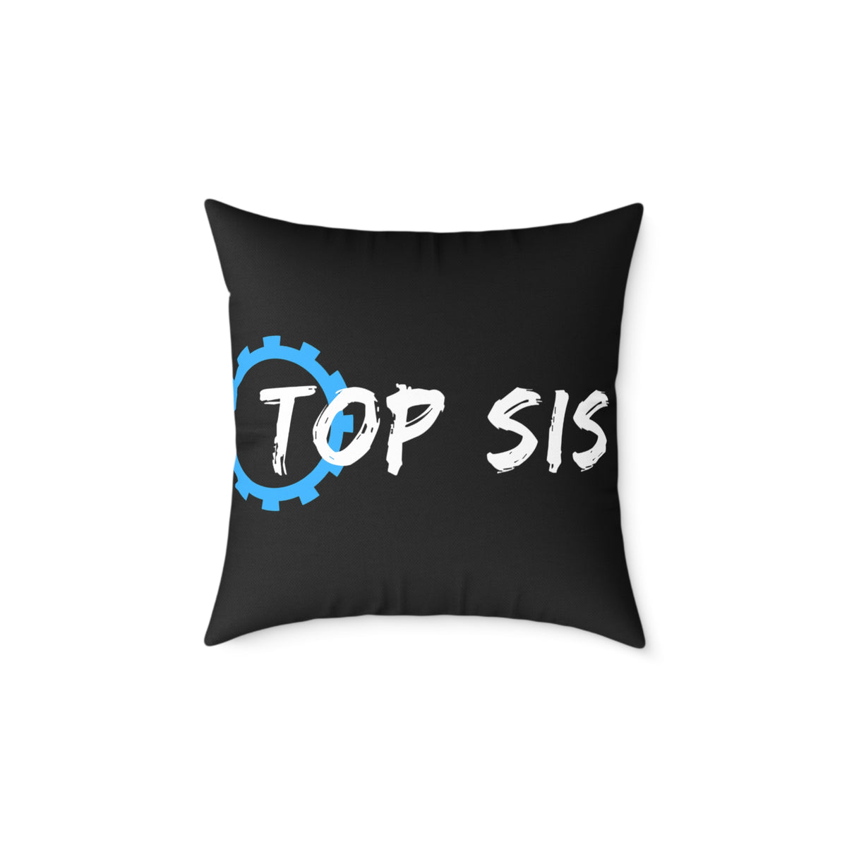 Top Sis Square Throw Pillow — Black Canvas Accent Cushion
