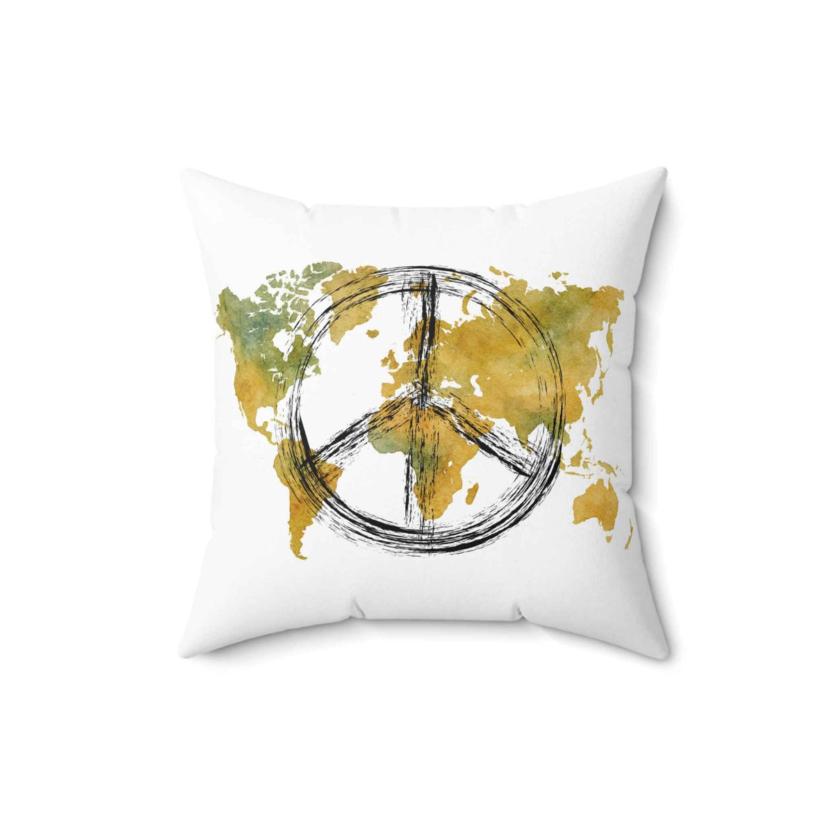 Peace Sign World Map Throw Pillow Earth Toned Decorative Cushion