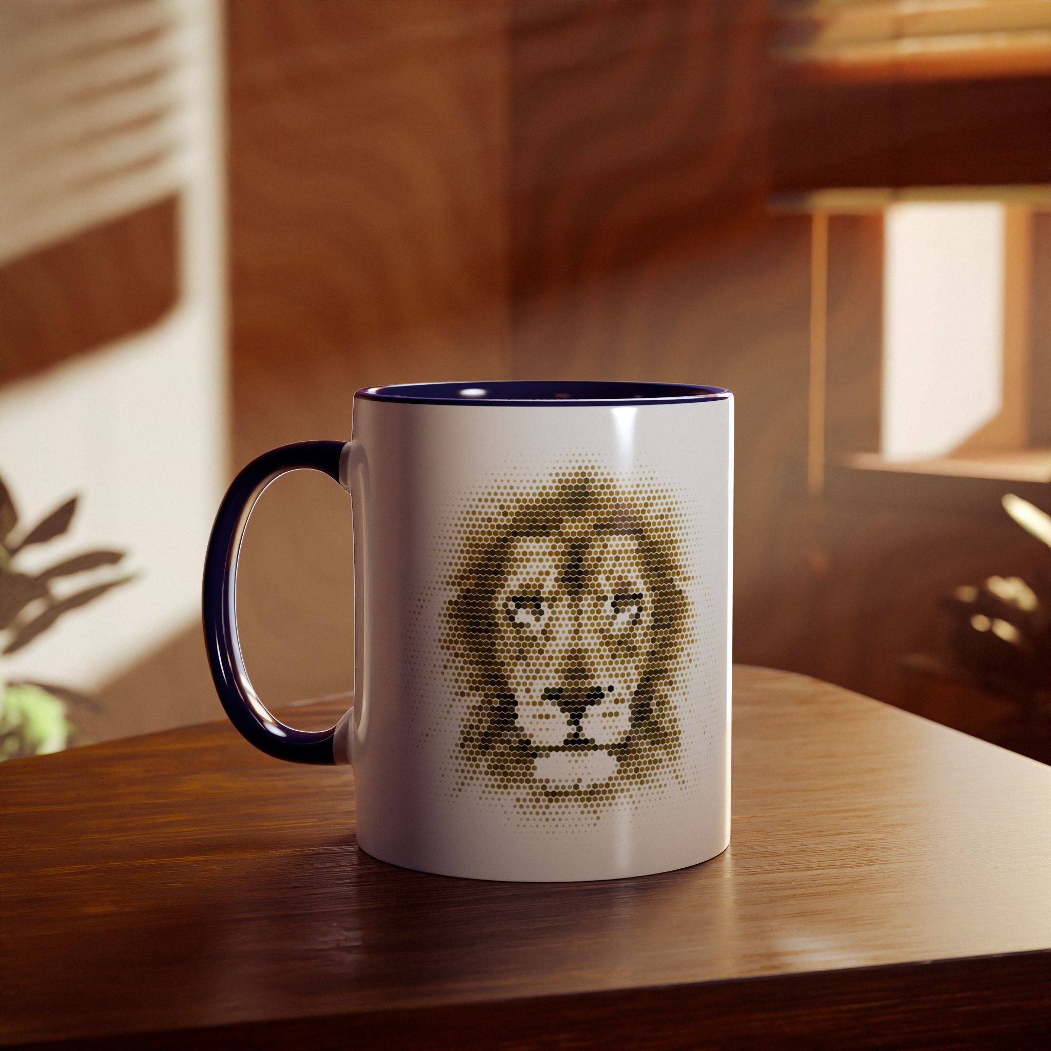 Lion Mosaic, Two-Tone Coffee Mugs, Gift, Balance, Mindfulness, Motivational, Inspirational, Conscience Garment, Coffee, Tea, Positive