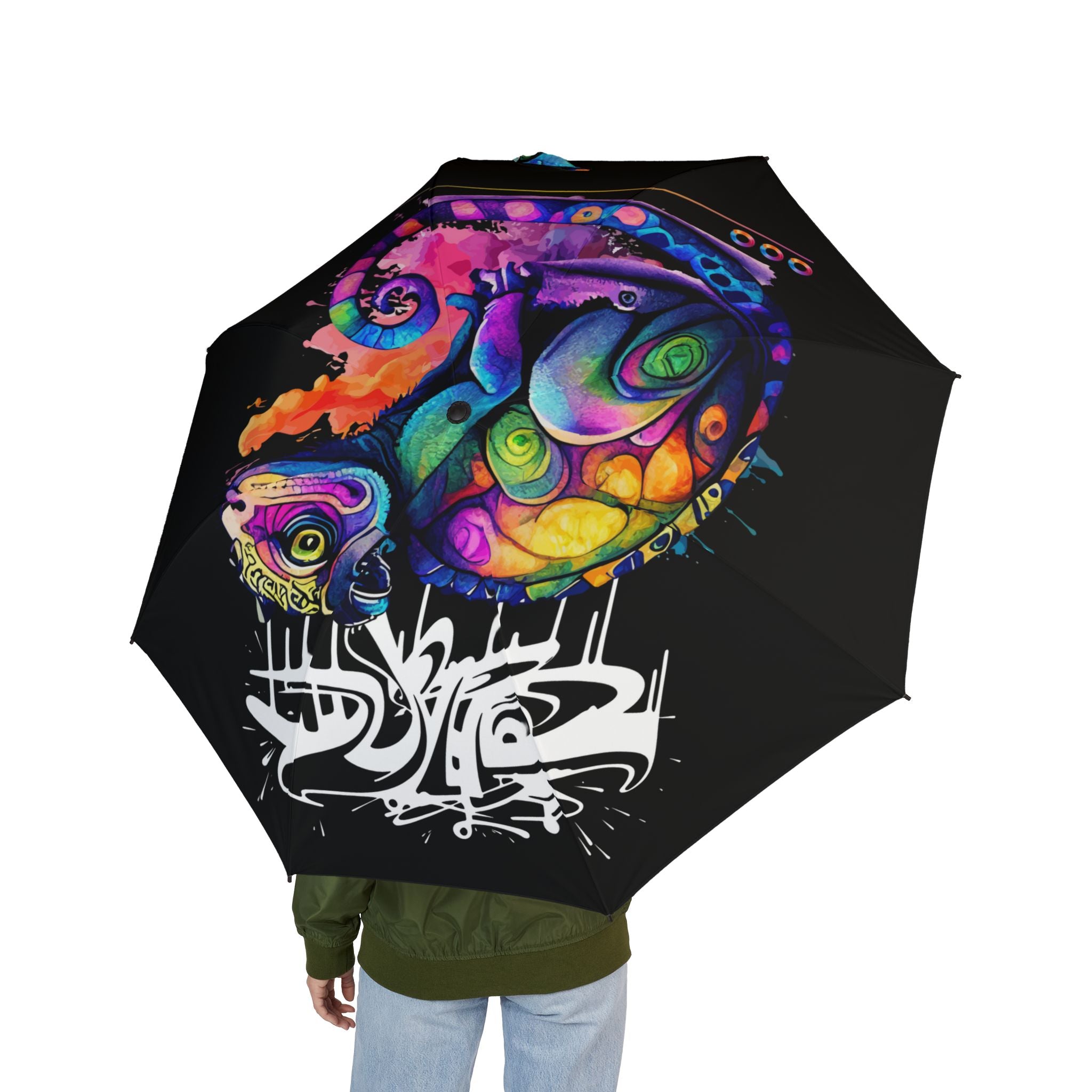 Colorful Graffiti Skull Foldable Umbrella — Semi-Automatic Compact Rain Umbrella