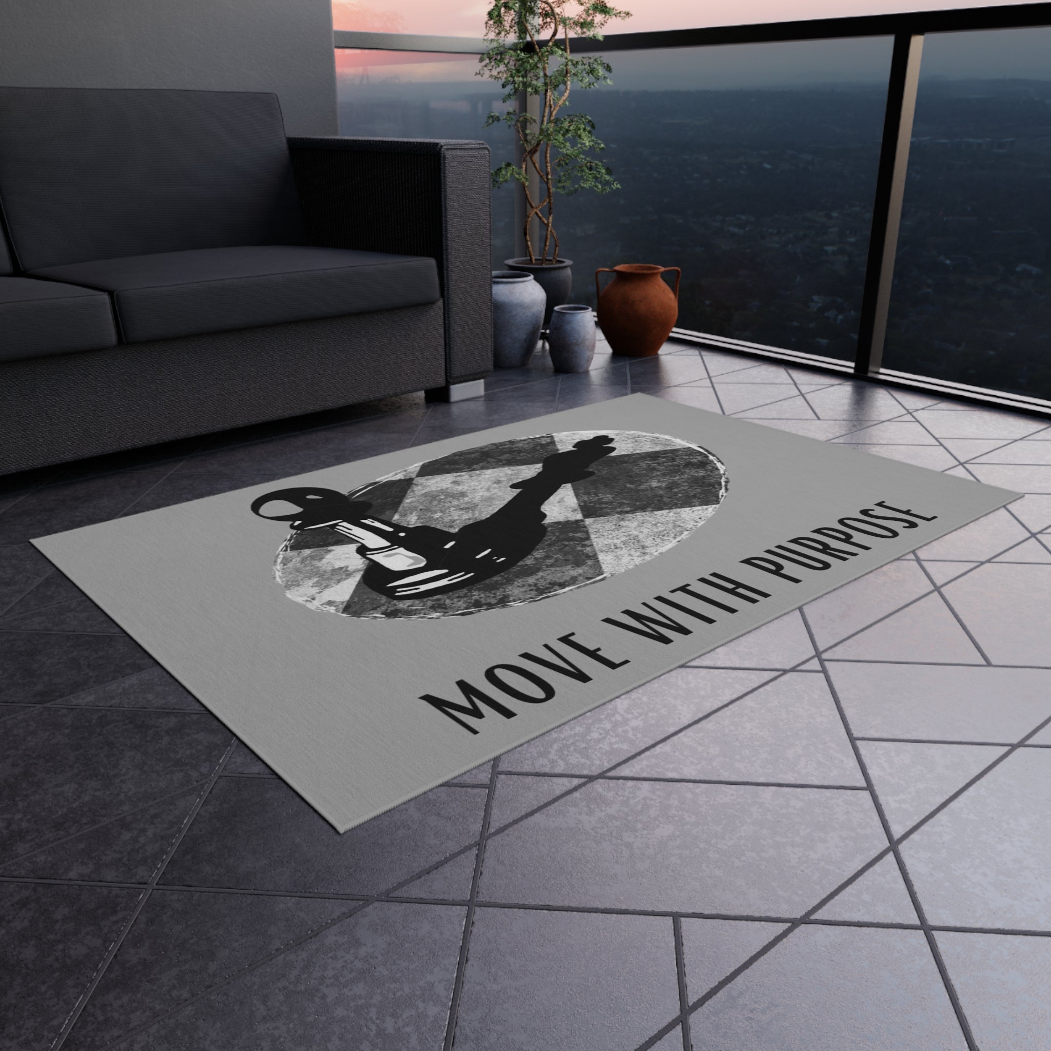 Outdoor Rug — "Move With Purpose" Chess Pawn Motivational Doormat