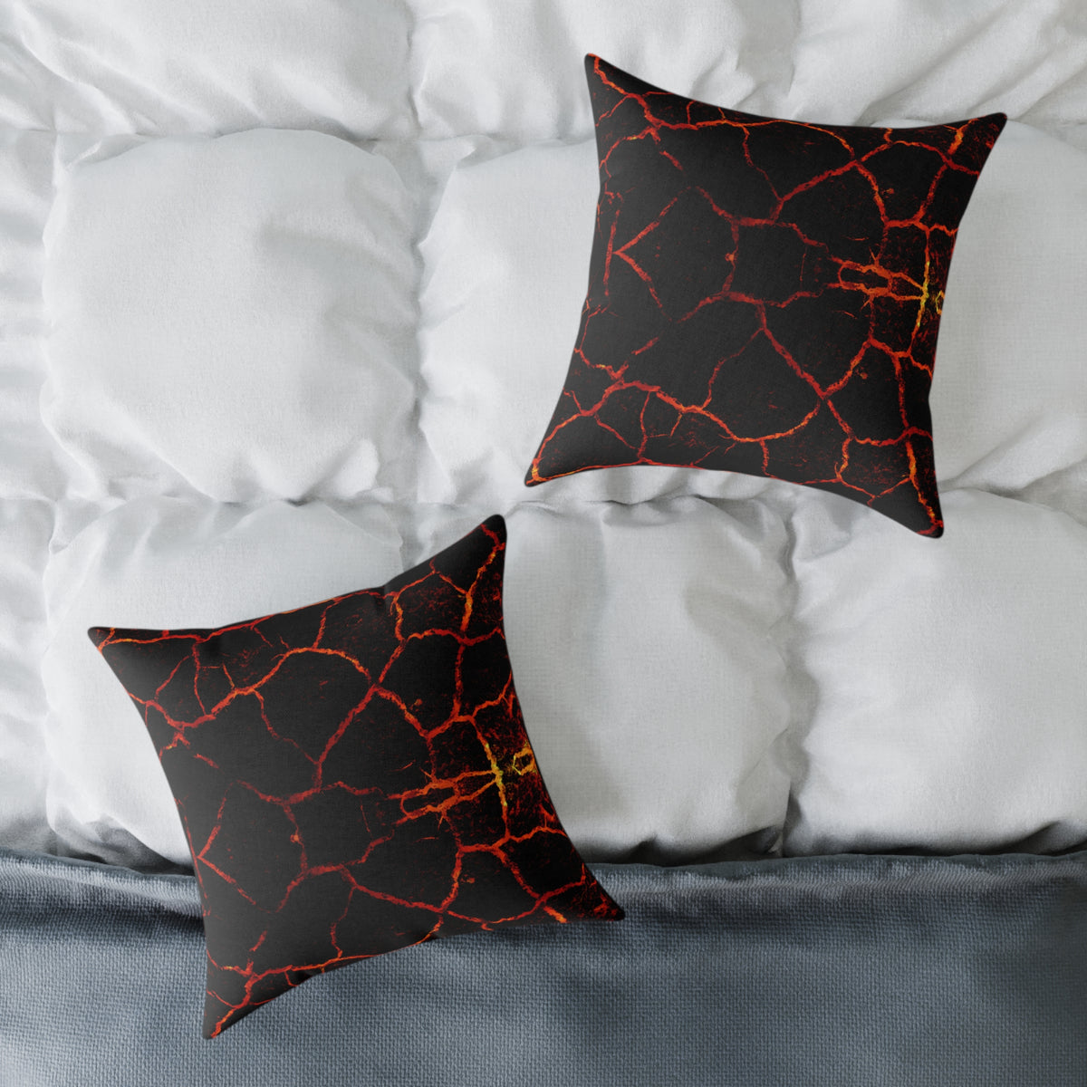 Lava Crackle Square Pillow — Fiery Red Black Decorative Throw Pillow