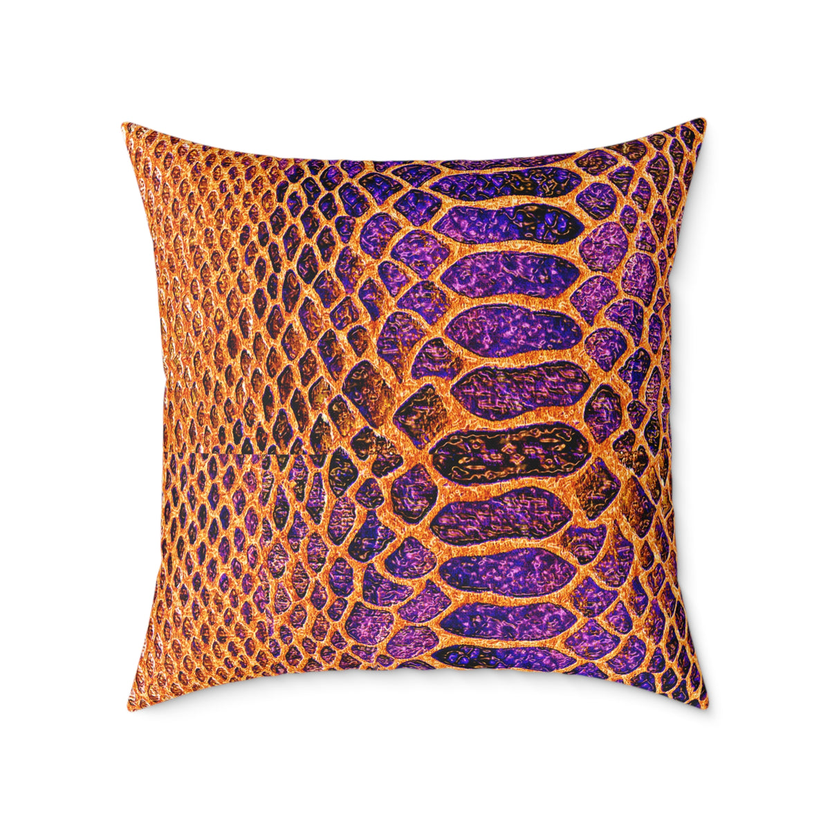 Snake Skin Pattern Square Pillow — Orange & Purple Decorative Throw Cushion
