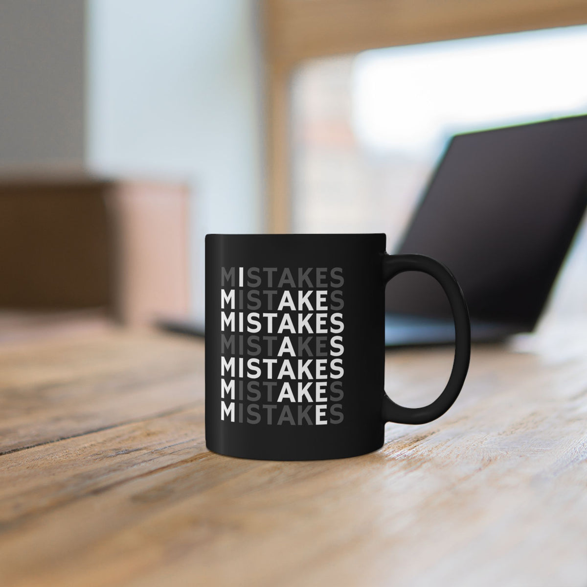Mistakes Repeat Pattern Black Coffee Mug – Motivational Office Gift (11oz)