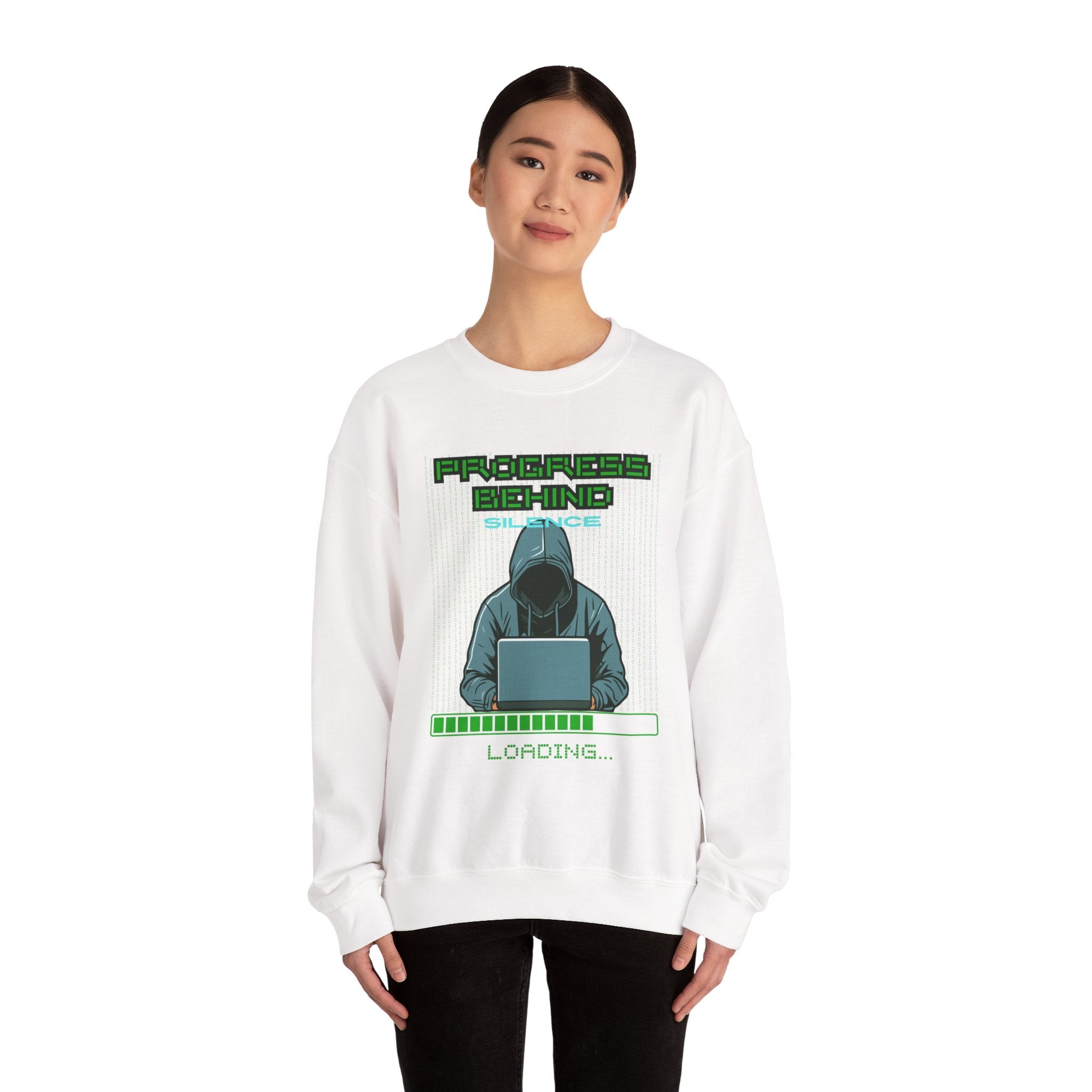 Crewneck Sweatshirt — Progress Behind Silence Graphic Hoodie Design