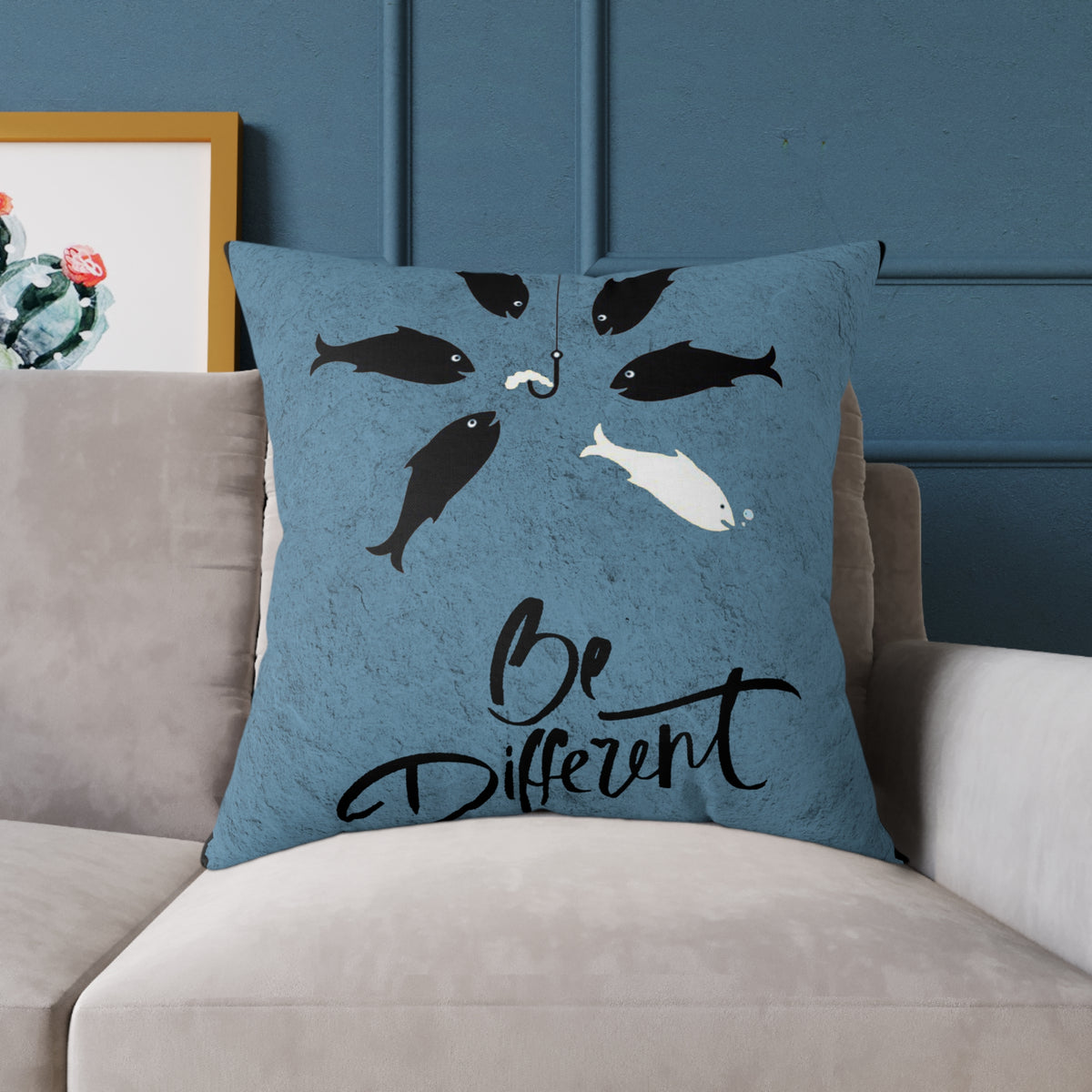 Be Different Fish Throw Pillow – Inspirational Nautical Accent Cushion