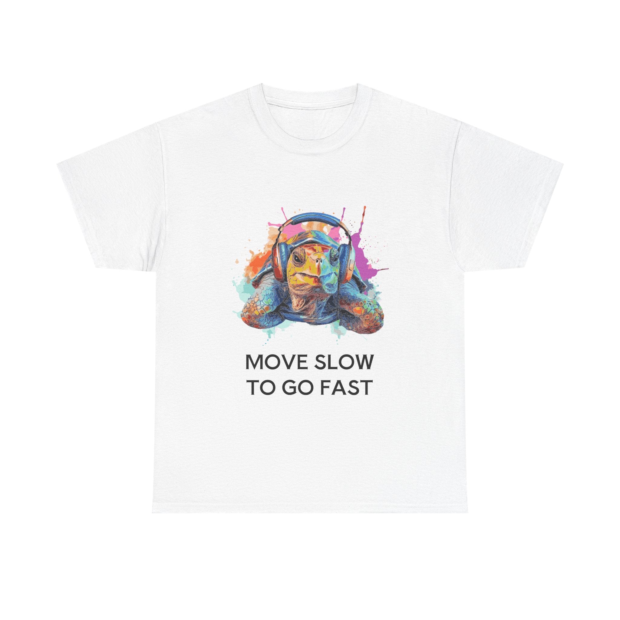 T-Shirt Colorful Turtle with Headphones | 'Sometimes it's best to go Slow to go Fast'