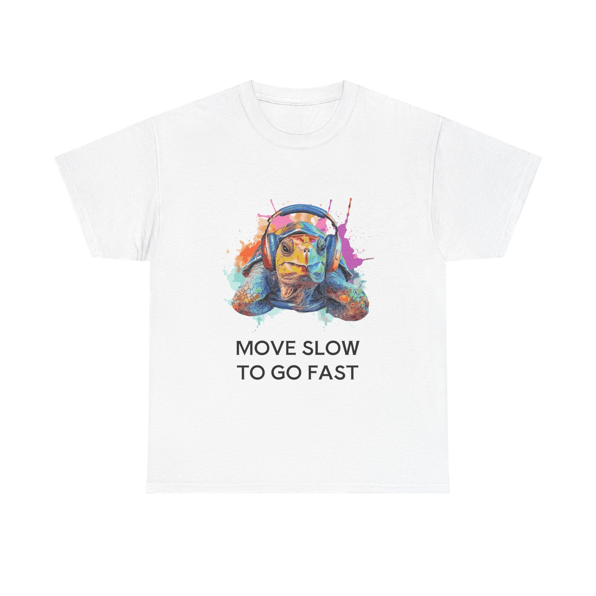T-Shirt Colorful Turtle with Headphones | 'Sometimes it's best to go Slow to go Fast' - Conscience Garment