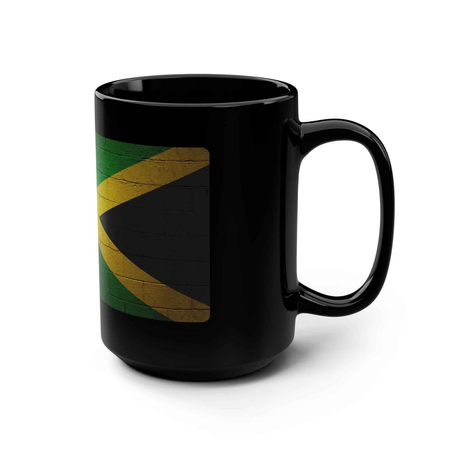 Jamaica Flag Black 15oz Mug — Distressed Brick Print Coffee Cup