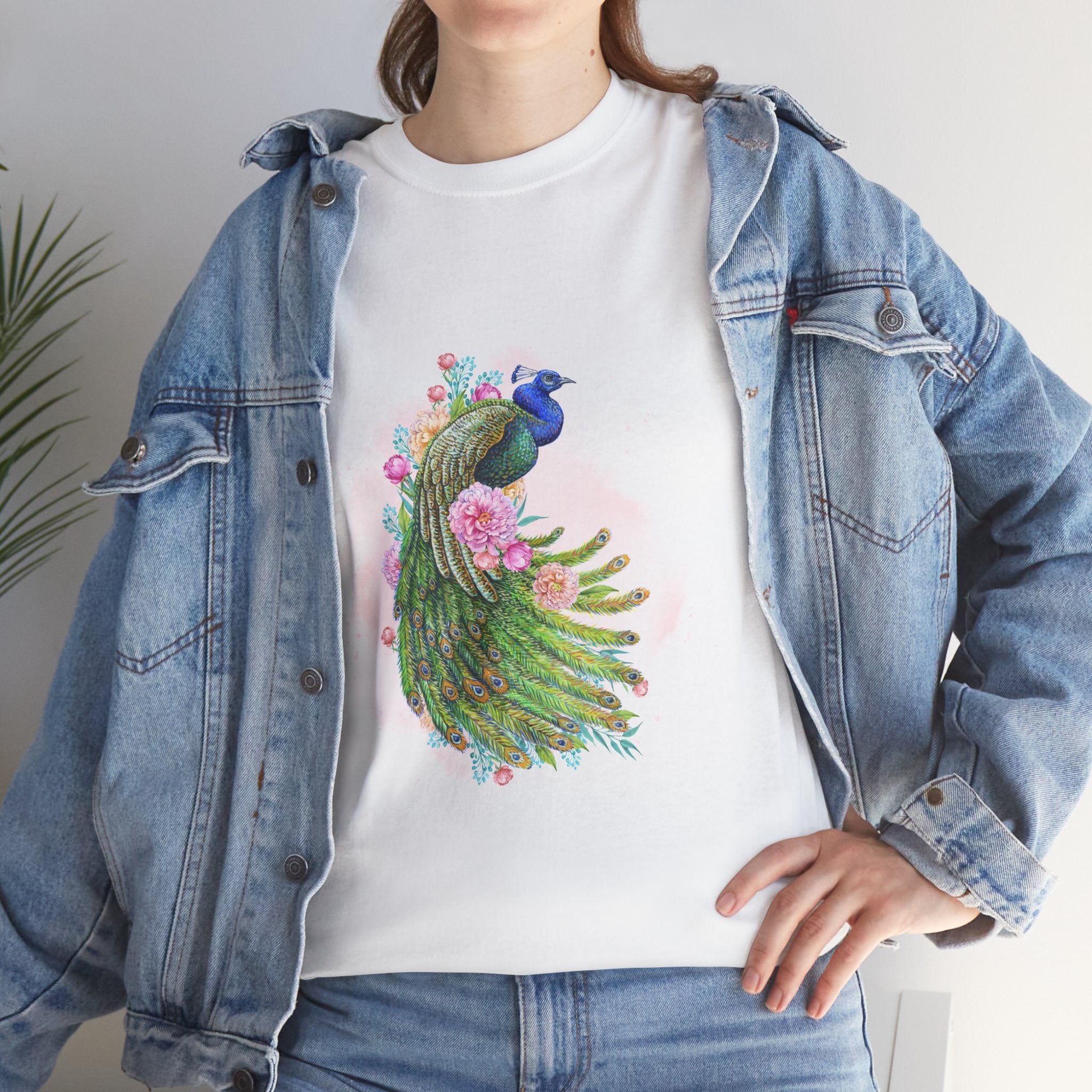 Peacock Floral Unisex Tee, Unique Animal Shirt, Nature Lover Gift, Casual Wear, Artful Graphic Tee