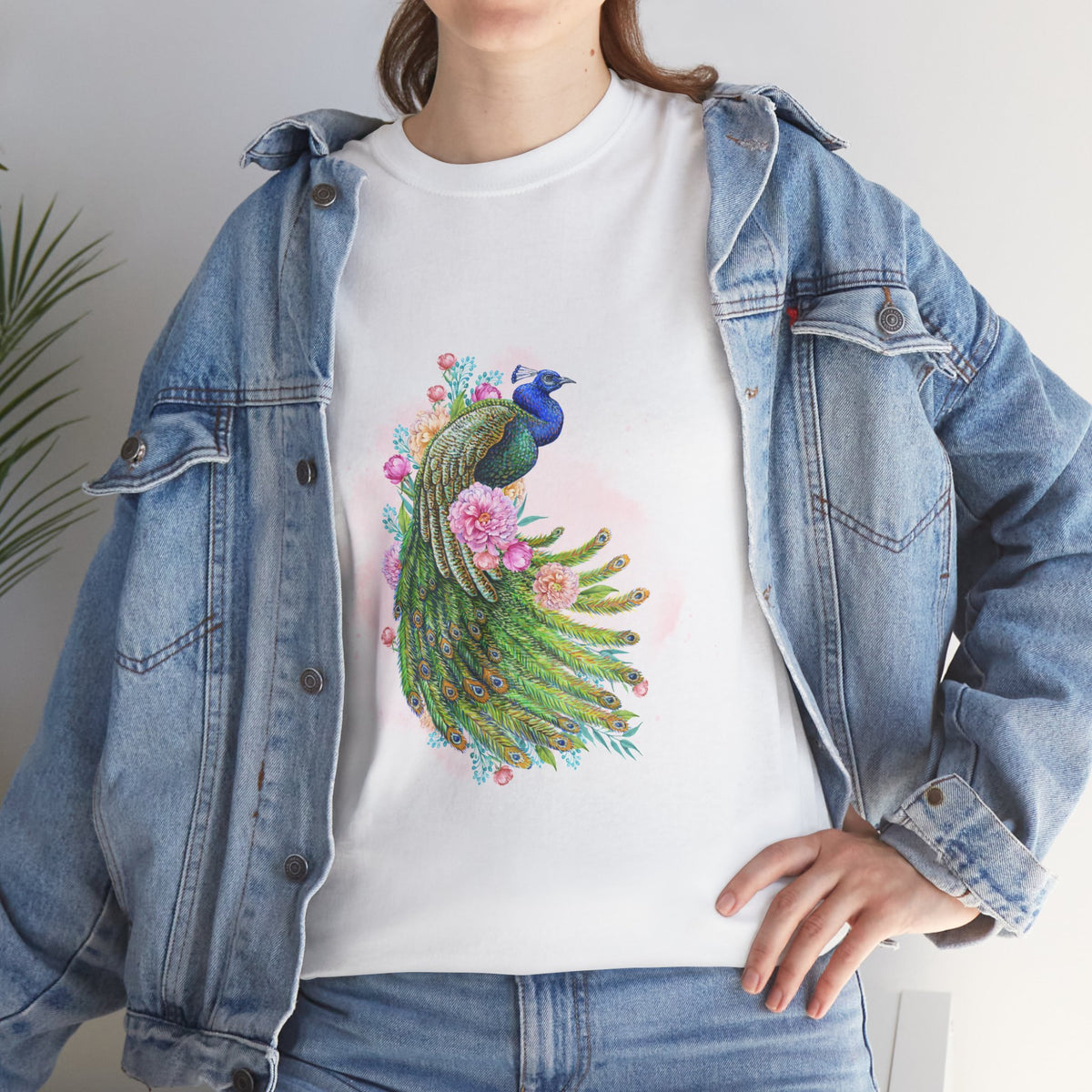 Peacock Floral Unisex Tee, Unique Animal Shirt, Nature Lover Gift, Casual Wear, Artful Graphic Tee - Conscience Garment