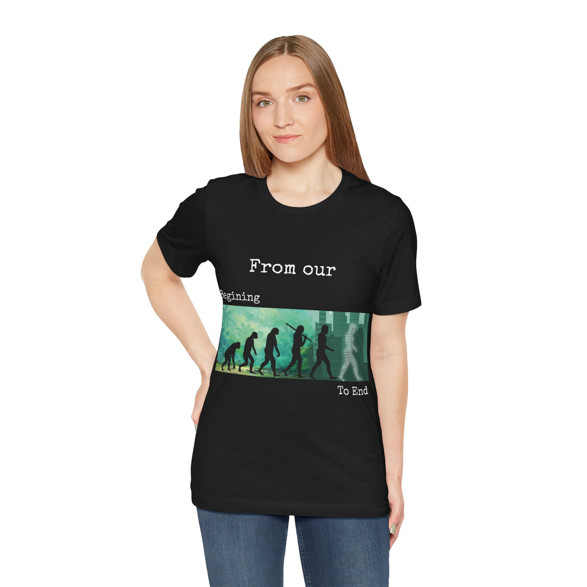 Evolution Timeline T-Shirt — "From Our Beginning To End" - Conscience Garment