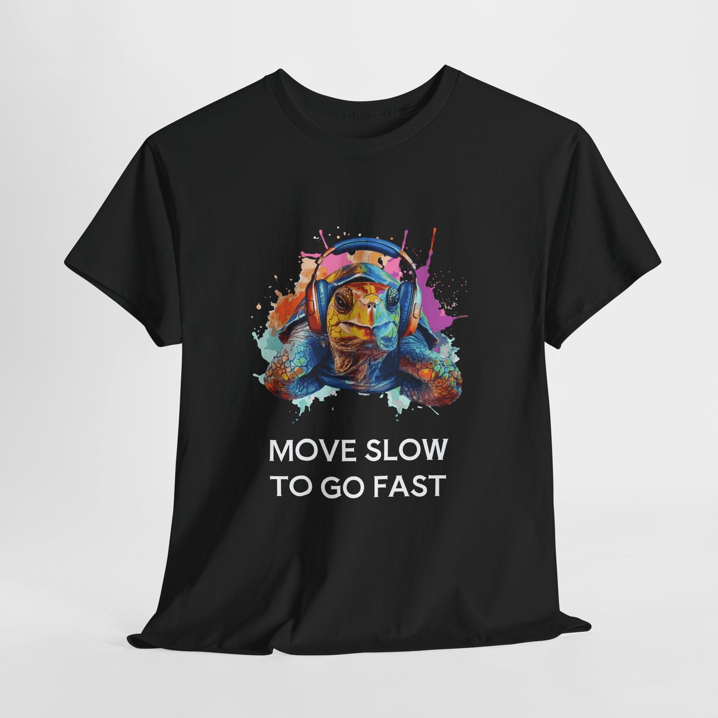 T-Shirt Colorful Turtle with Headphones | 'Sometimes it's best to go Slow to go Fast' - Conscience Garment