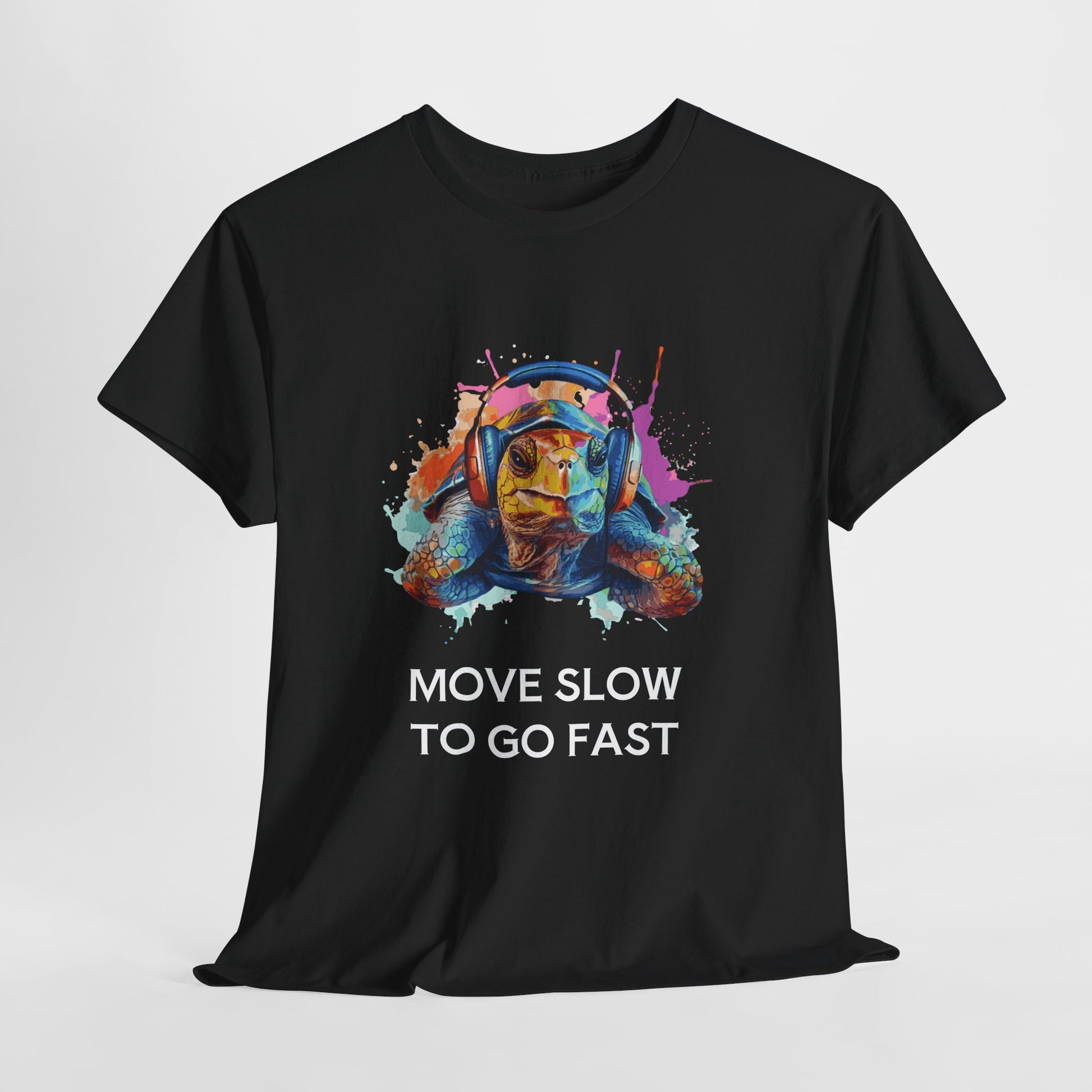 T-Shirt Colorful Turtle with Headphones | 'Sometimes it's best to go Slow to go Fast' - Conscience Garment