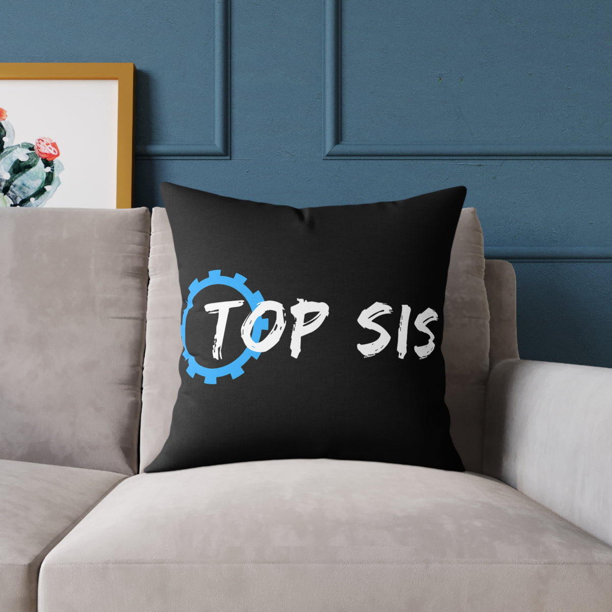 Top Sis Square Throw Pillow — Black Canvas Accent Cushion