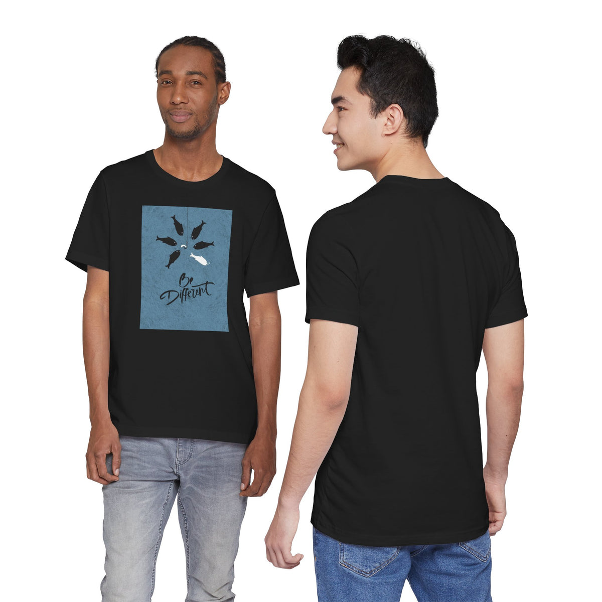 Be Different T-Shirt — Whale Graphic Tee (White on Blue)