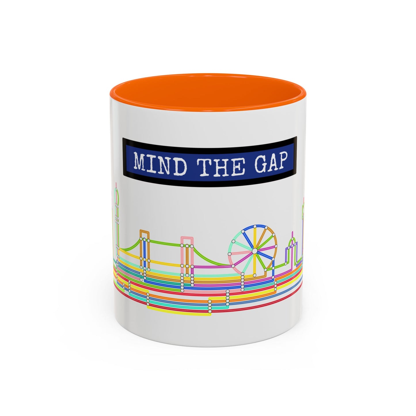 Mind the Gap Coffee Mug — Colorful City Skyline Accent Mug (11/15oz)