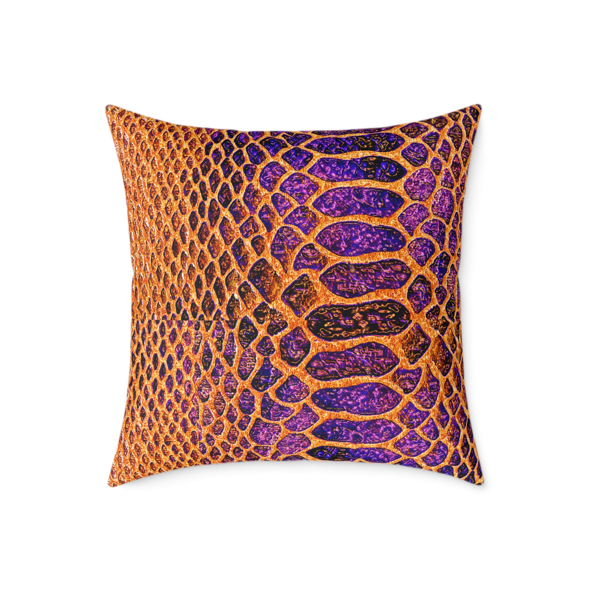 Snake Skin Pattern Square Pillow — Orange & Purple Decorative Throw Cushion
