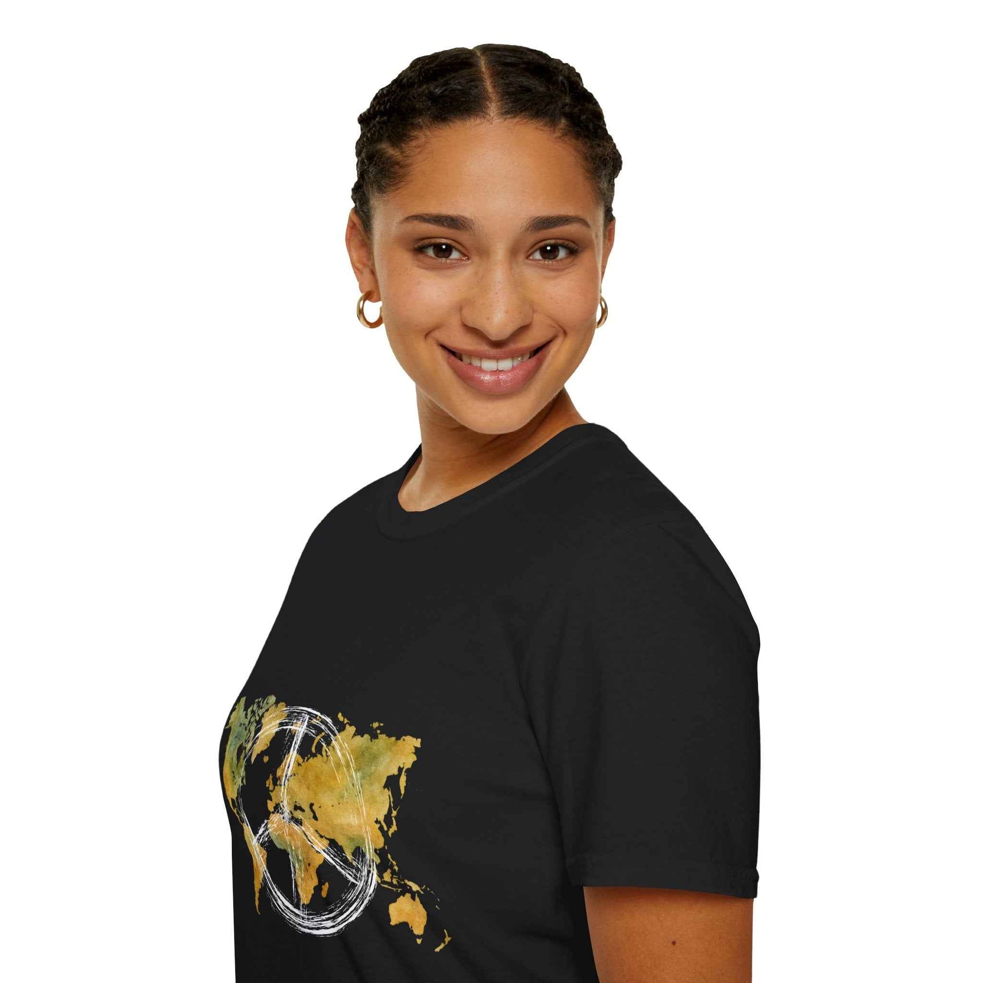Peaceful World Map T-Shirt — Watercolor Peace Sign Globe T-Shirt