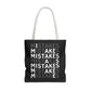 Mistakes Repeat Pattern Tote Bag — Black Typography Shopper
