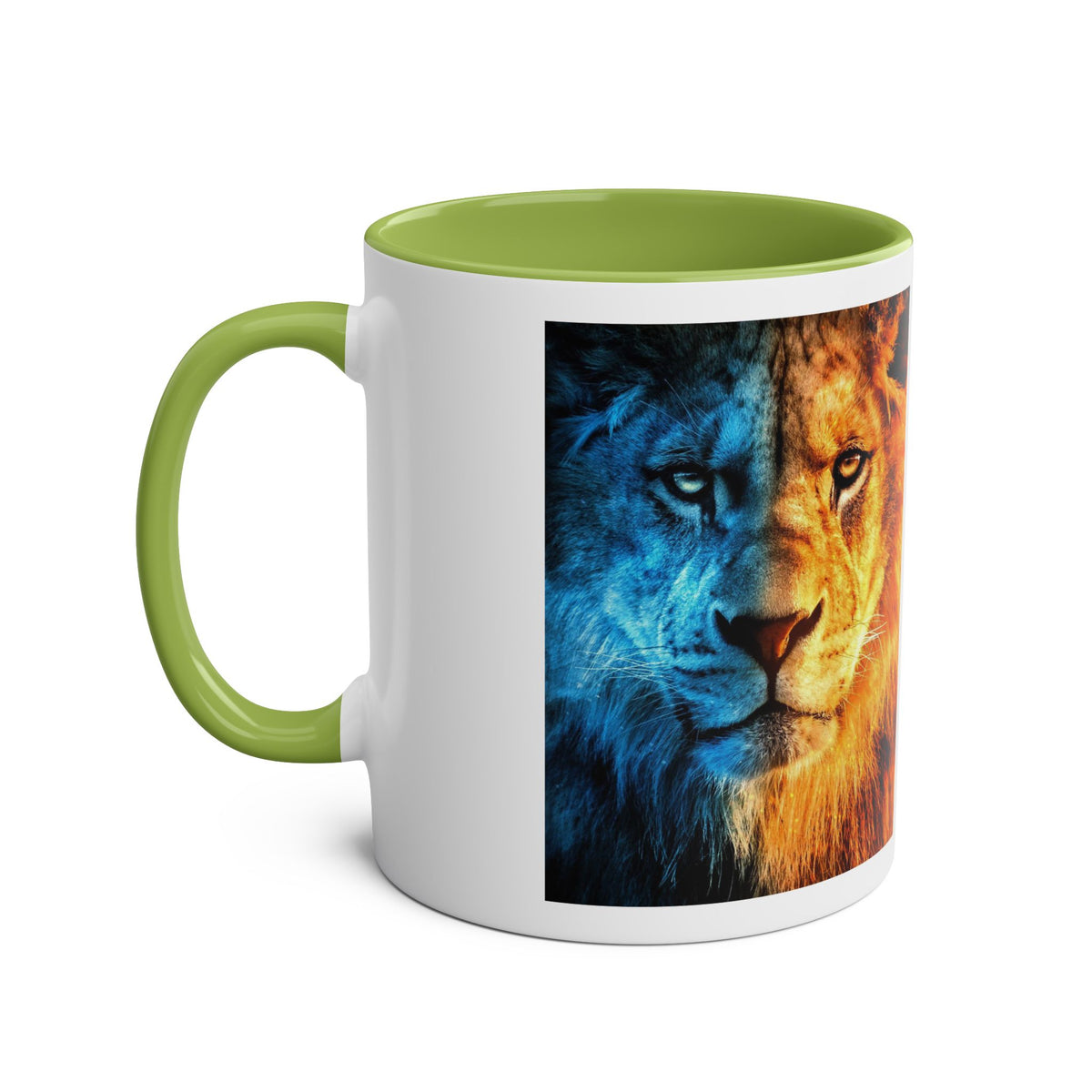 Lion Fire and Water Design Mug, Two-Tone, 11oz - Conscience Garment