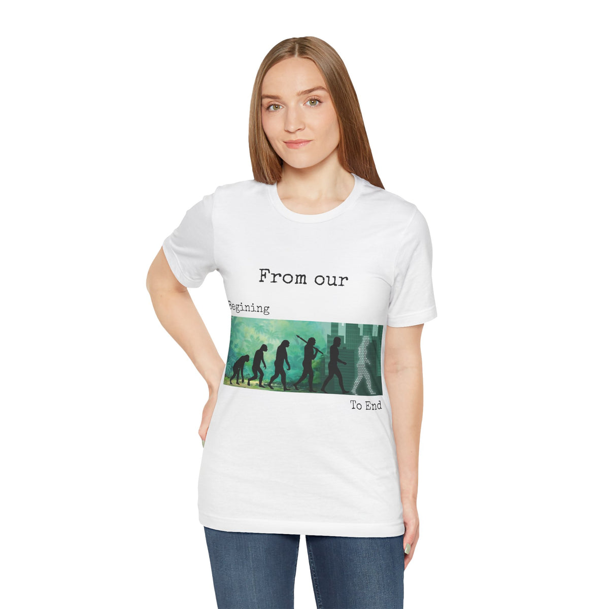 Evolution Timeline T-Shirt — "From Our Beginning To End" - Conscience Garment