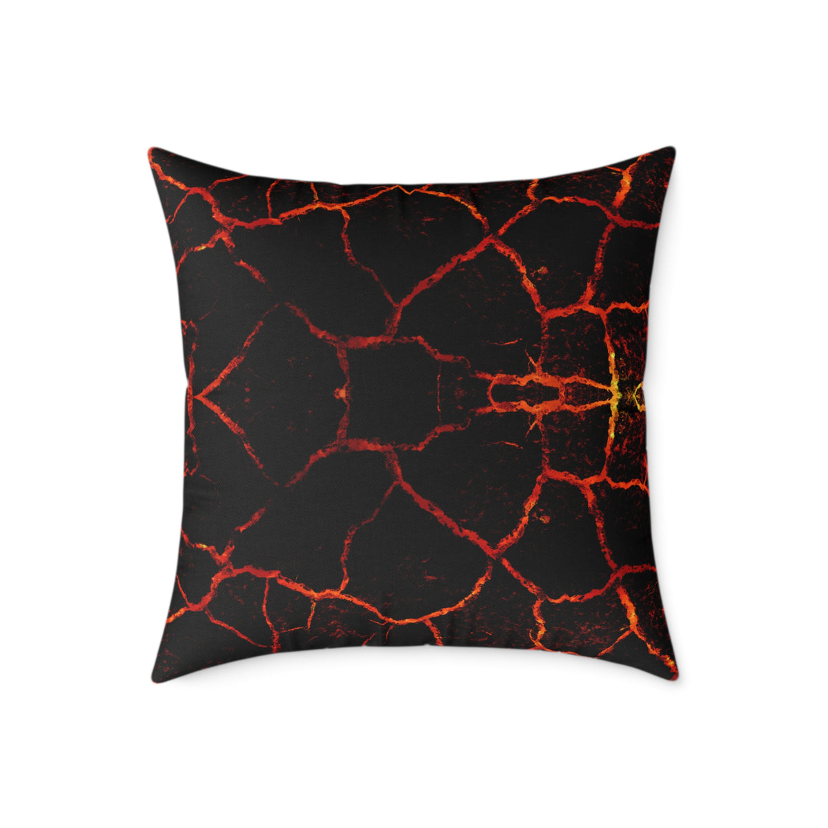 Lava Crackle Square Pillow — Fiery Red Black Decorative Throw Pillow