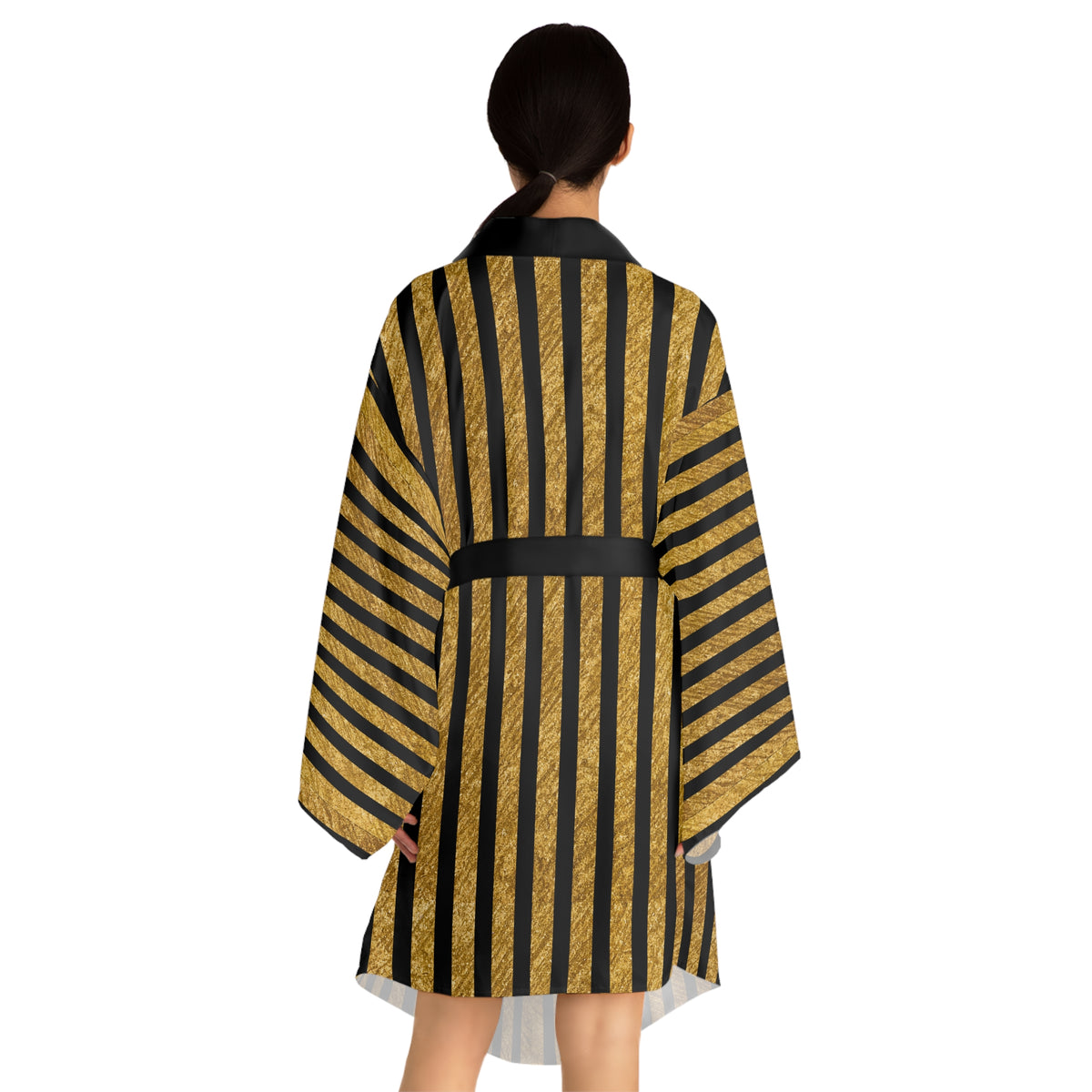 Gold & Black Striped Kimono Robe — Luxe Metallic Stripe Long Sleeve Wrap - Gift