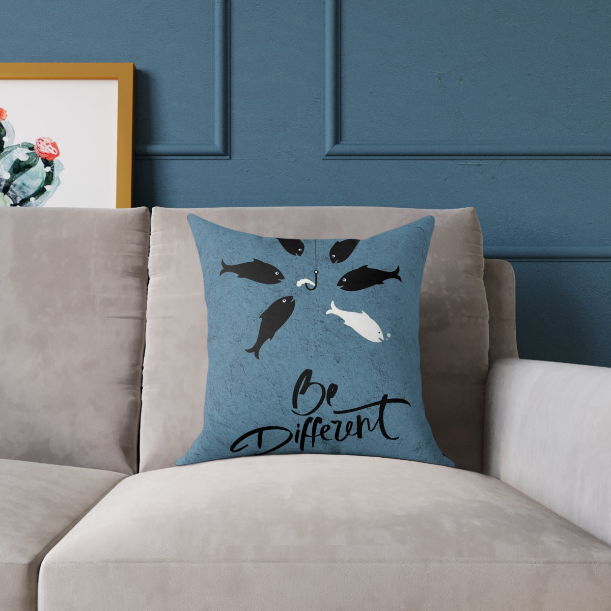 Be Different Fish Throw Pillow – Inspirational Nautical Accent Cushion