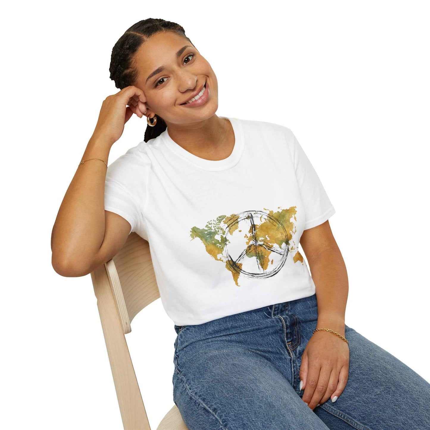 Peaceful World Map T-Shirt — Watercolor Peace Sign Globe T-Shirt