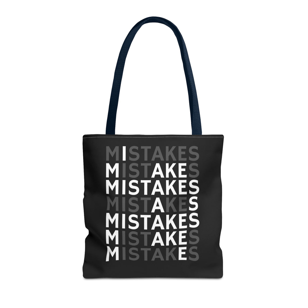 Mistakes Repeat Pattern Tote Bag — Black Typography Shopper