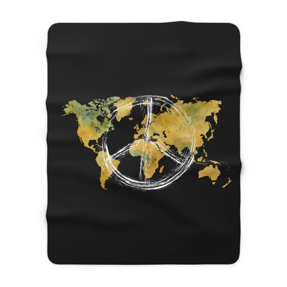 World Map Peace Sign Sherpa Blanket — Cozy Travel-Inspired Throw