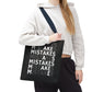 Mistakes Repeat Pattern Tote Bag — Black Typography Shopper