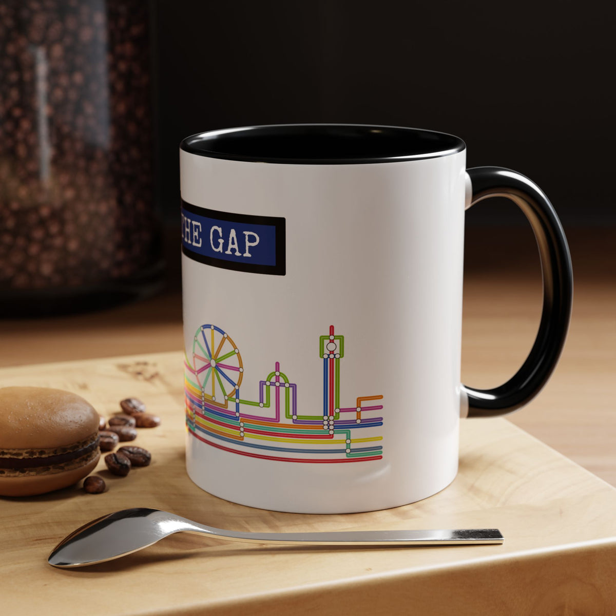 Mind the Gap Coffee Mug — Colorful City Skyline Accent Mug (11/15oz)
