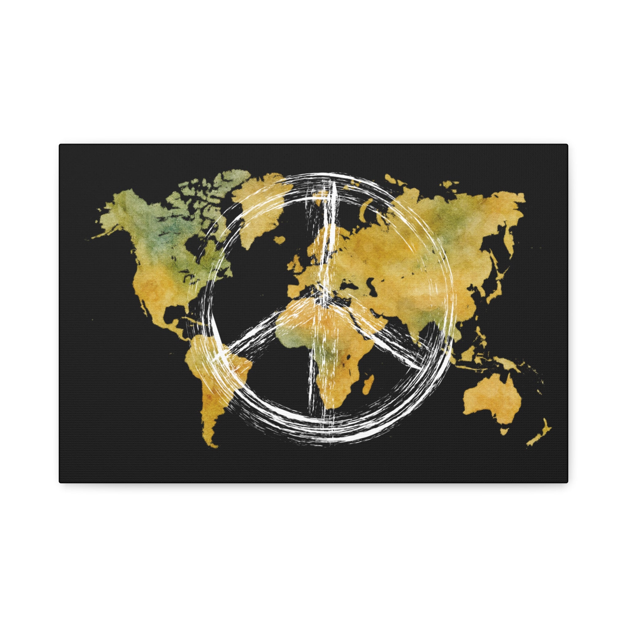 World Map Peace Sign Canvas Print — Matte Stretched Wall Art