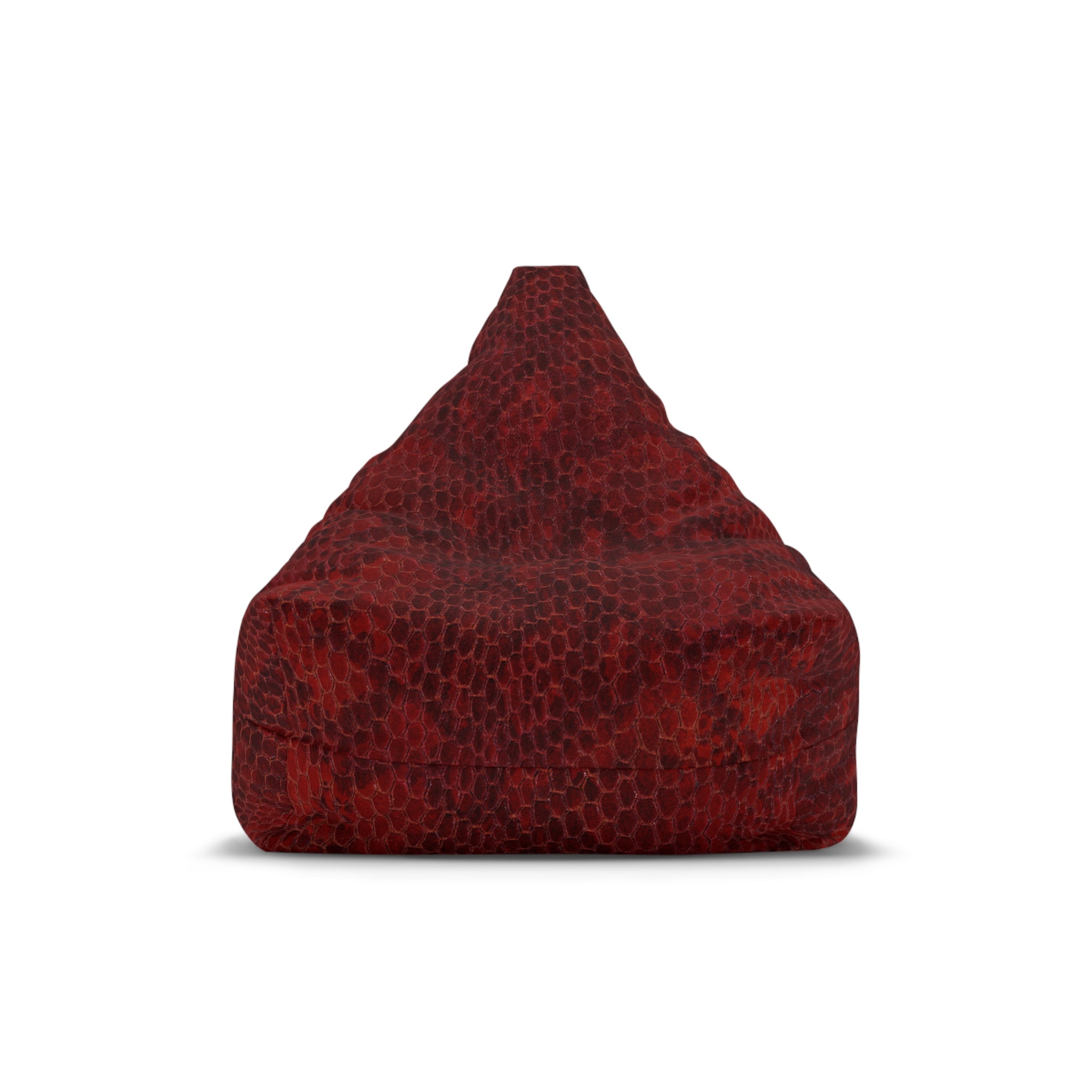 Red bean bag chair with a textured pattern on a white background