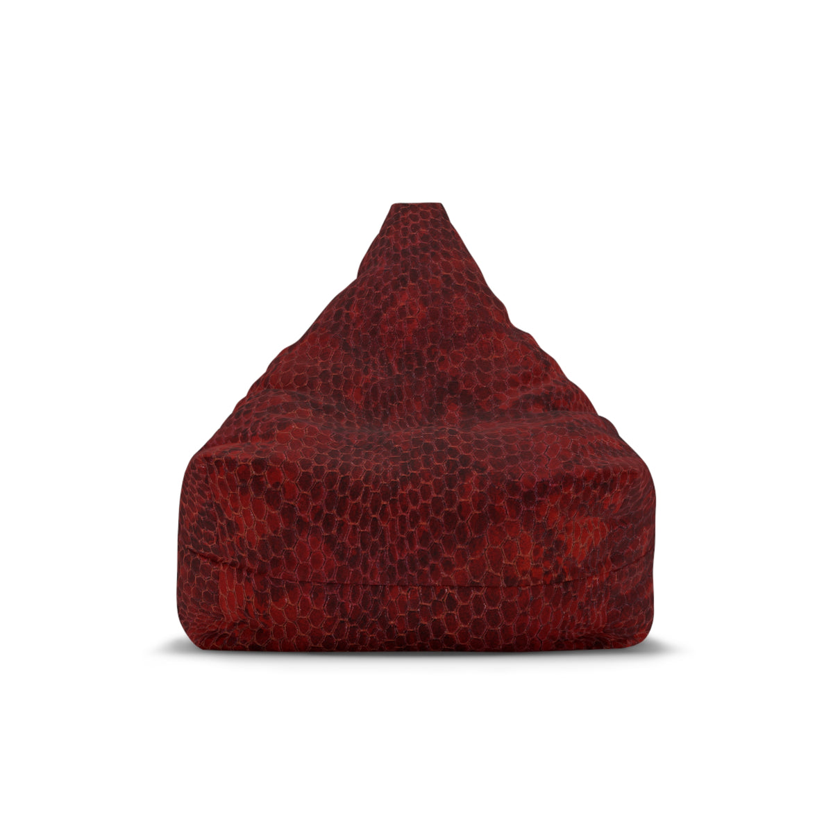 Red bean bag chair with a textured pattern on a white background