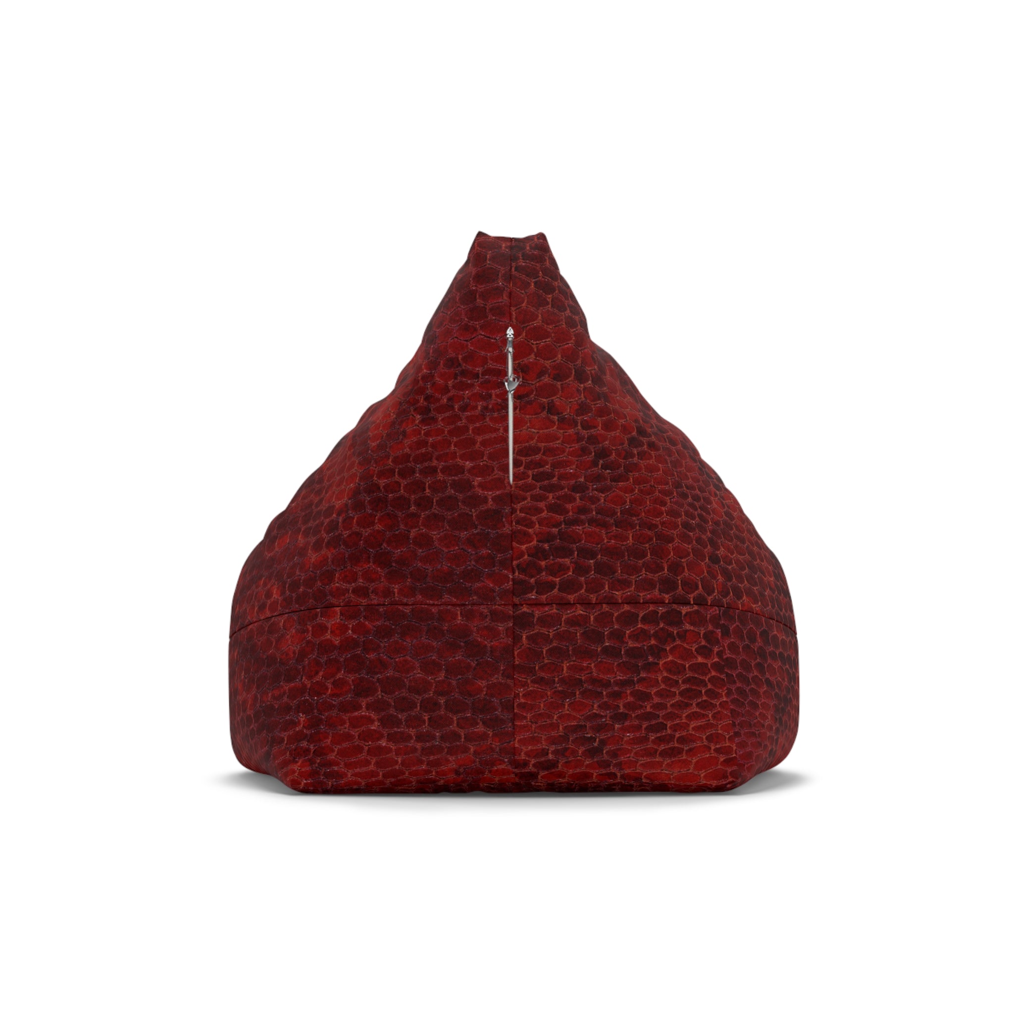 Red bean bag chair with a textured pattern on a white background